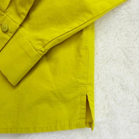 Eileen Fisher Organic Cotton Poplin Collar Short Shirt - Size Small - Chartreuse - Picture 6 of 14